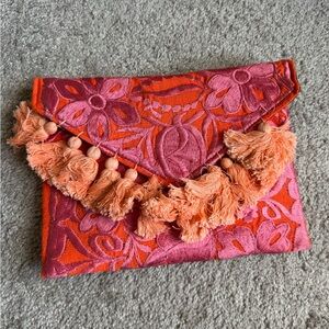 Embroidered Pink and Orange Clutch